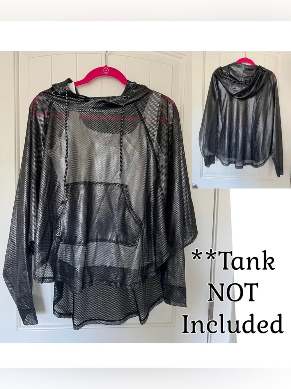 Activewear Black Mesh Pocketed Hooded Pullover, Juniors Medium